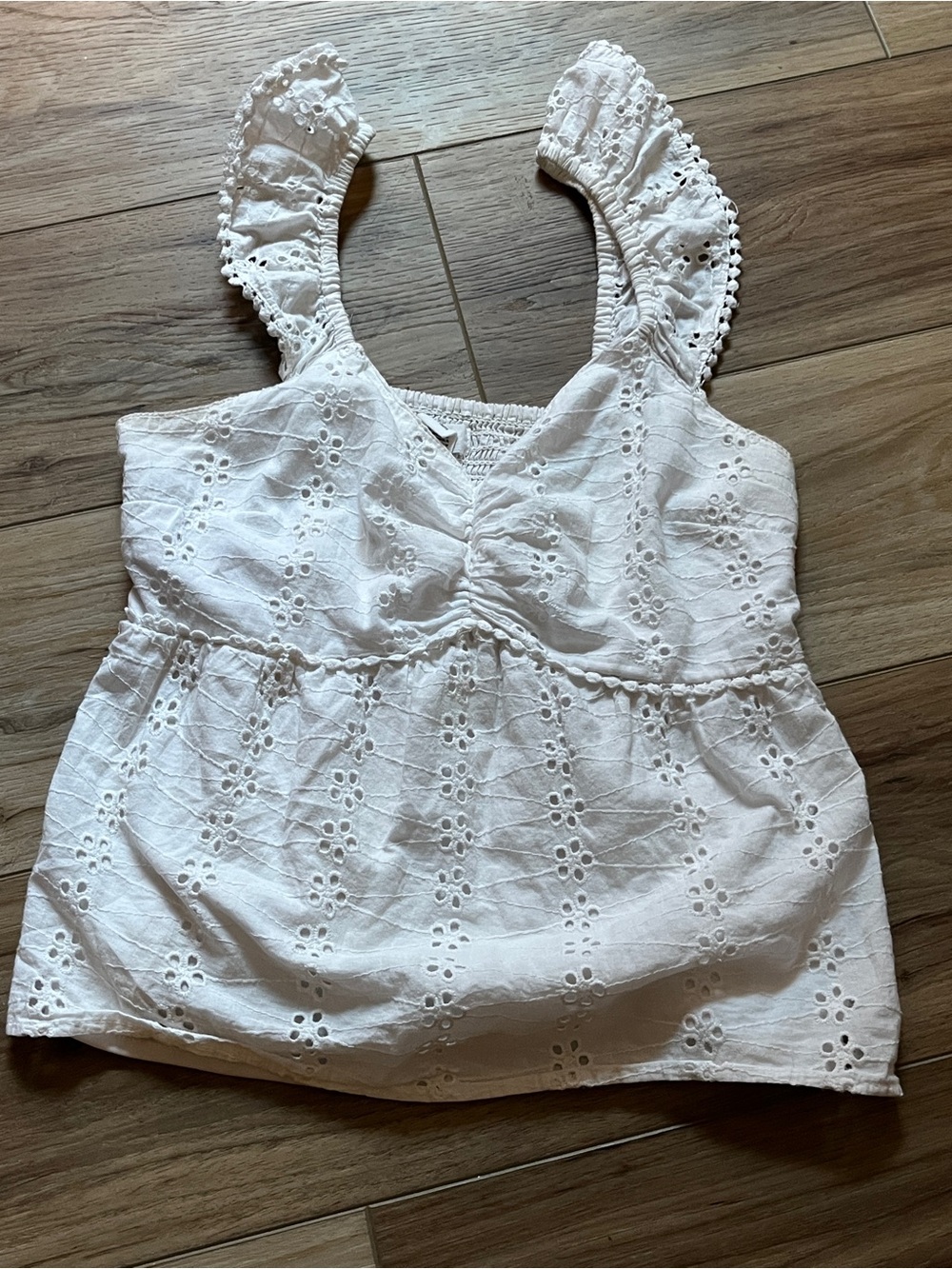 Japna White Eyelet Ruffle Strap Camisole